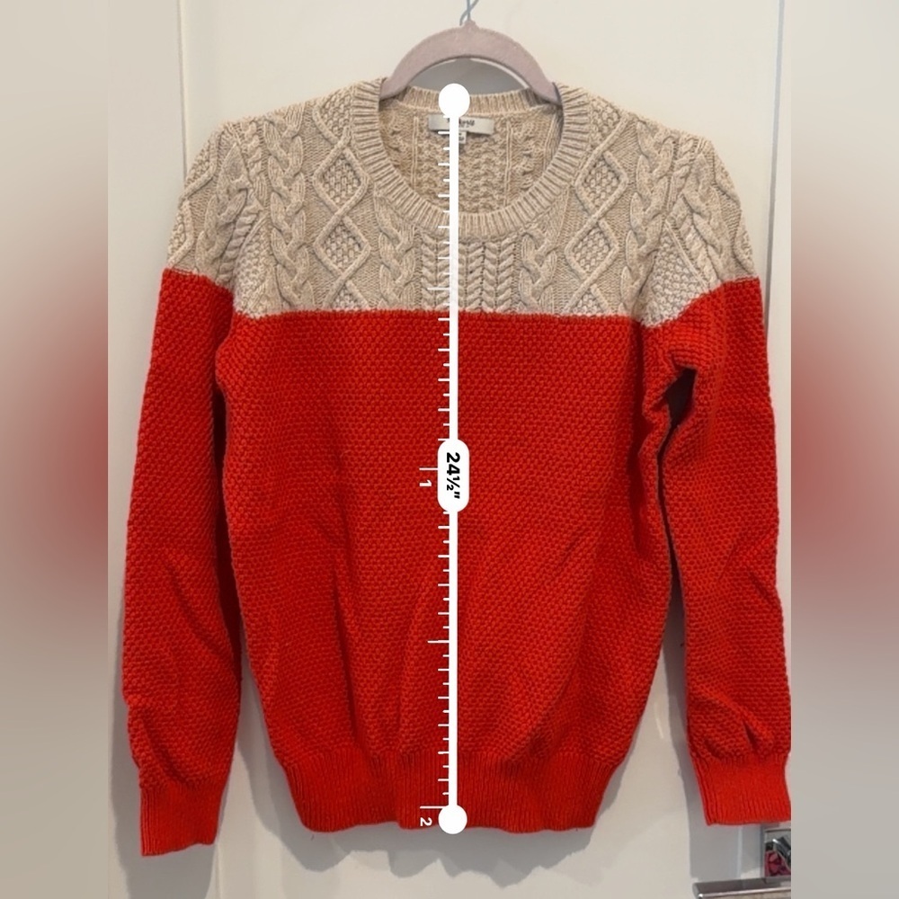 Madewell red Cream Color Block Cable Knit Sweater size Medium M. Y2K - Picture 4 of 8